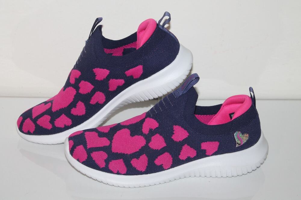 Skechers Kids Ultra Flex Slip On Sneakers, 302254L, Navy/Pink Hearts, Youth 5Y